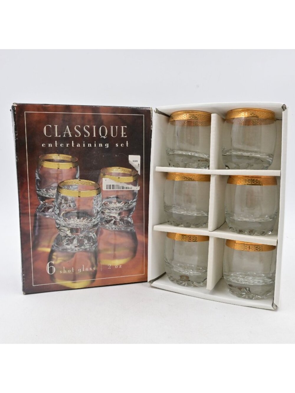 Classique Entertaining Set Of 6 Gold Rim Crystal Shot Glasses 2 Oz New In Box